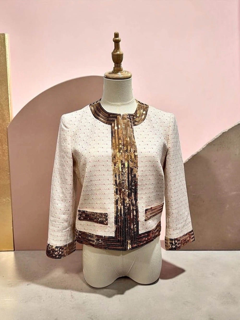 D&G Sequin Trim Jacket in Cream & Pink Like New